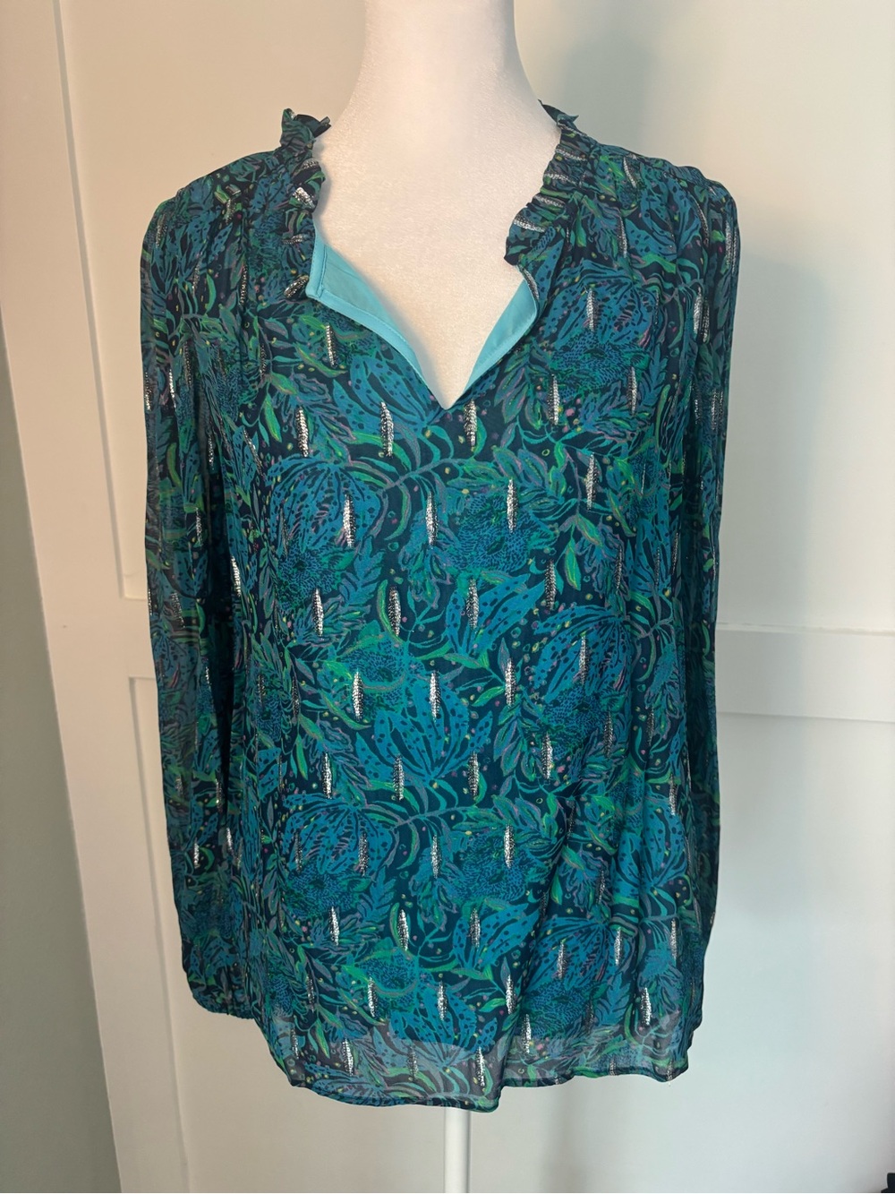 Lilly Pulitzer Giana Long Sleeve Top Low Tide Navy Lil Catty Purrsonality XSmall